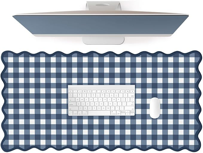 Scalloped‌ Checkered Desk Mat Cute Dark Blue XXL Large Gaming Mouse Pad Gingham Kawaii Cottagec... | Amazon (US)