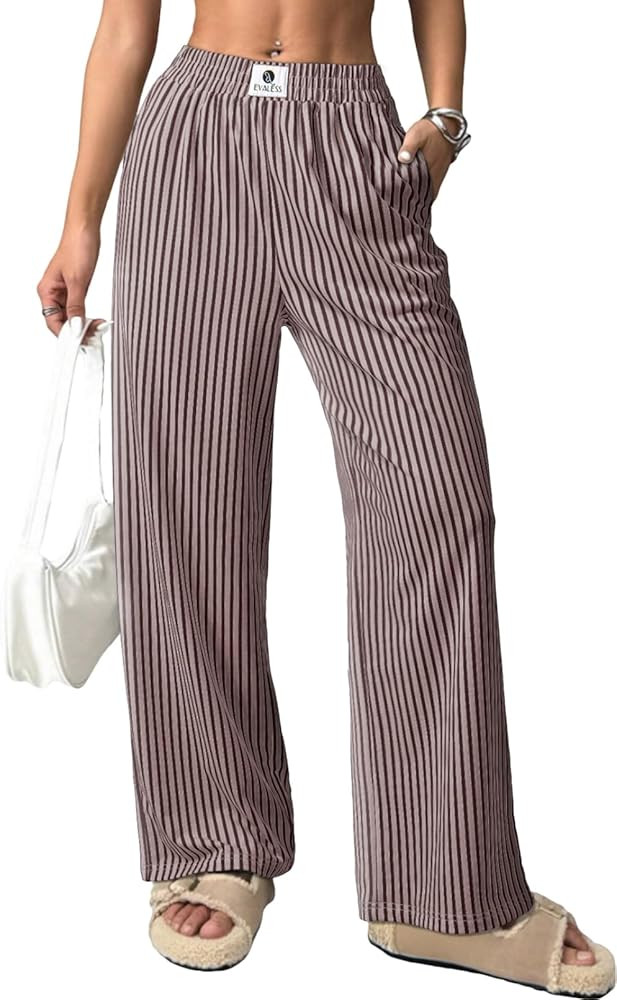 Women's Striped Pants Spring Summer 2026 Comfy Pajama Pants High Waist Wide Leg Lounge Pants Ligh... | Amazon (US)