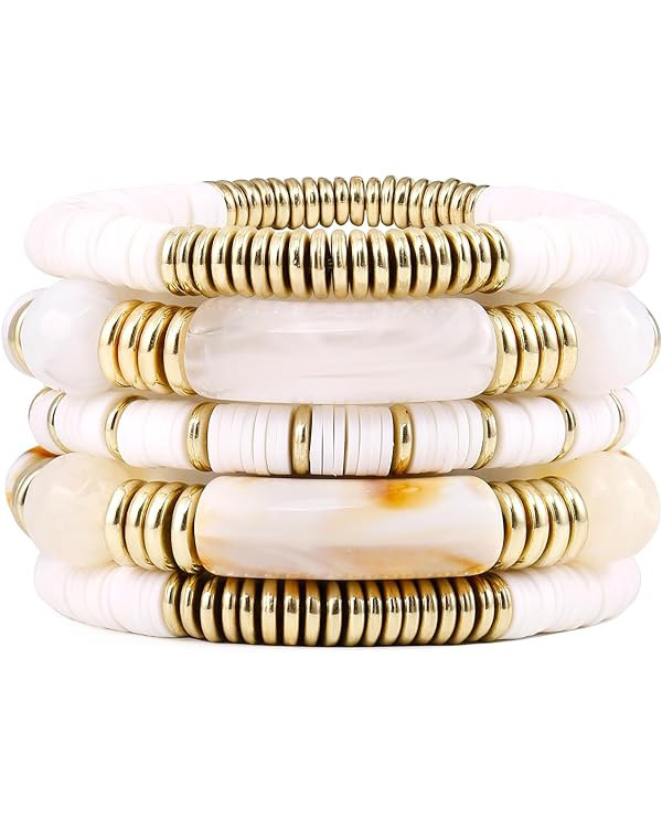 Bamboo Tube Bangles Bracelet Chunky Curved Stacking Clear Acrylic Colorful Beads Stretchable Frie... | Amazon (US)