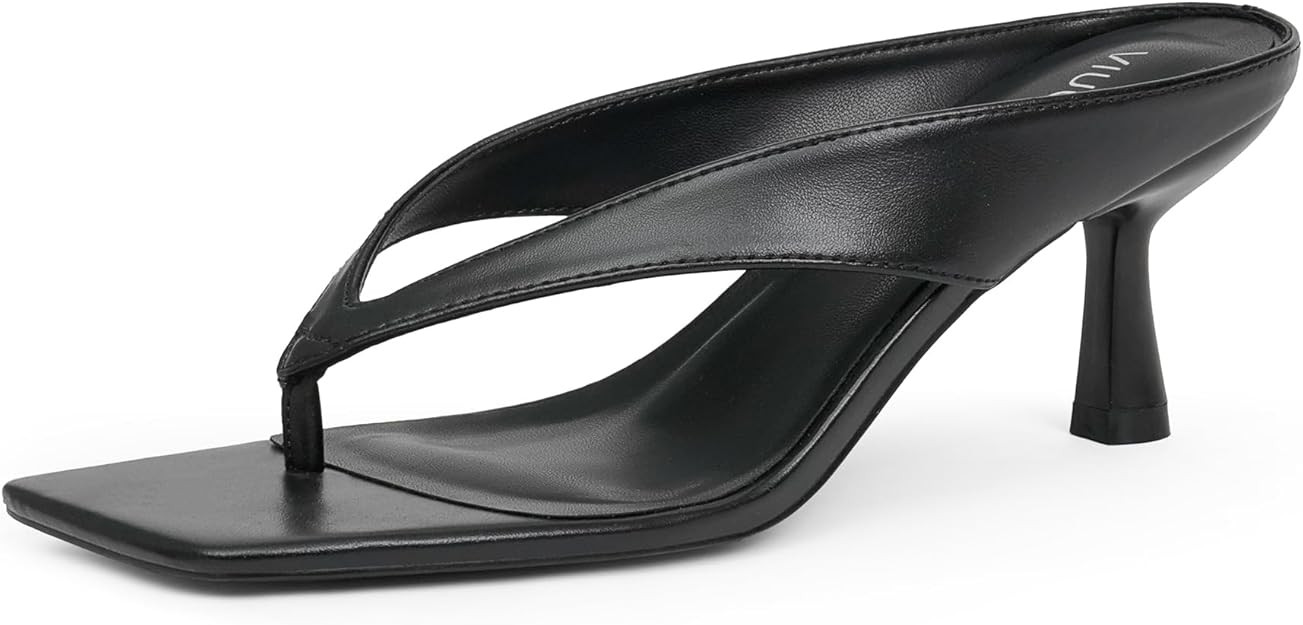 VIUGJNEX Women’s Kitten Heels Flip Flops Slip On Open Toe Low Heels Thong Square Slide Summer F... | Amazon (US)