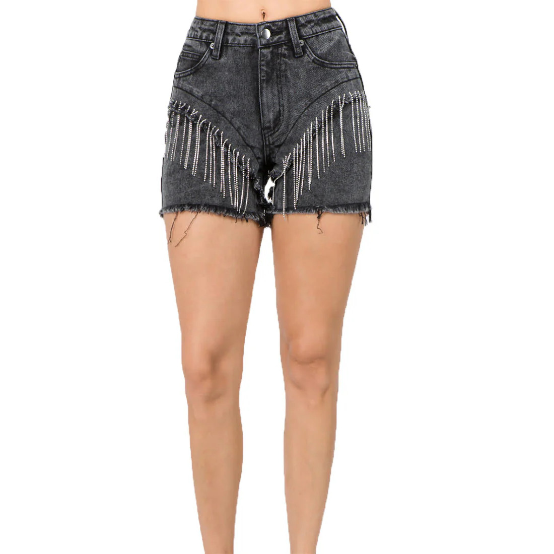 RHINESTONE DENIM SHORTS BLACK | Steve Madden (US)