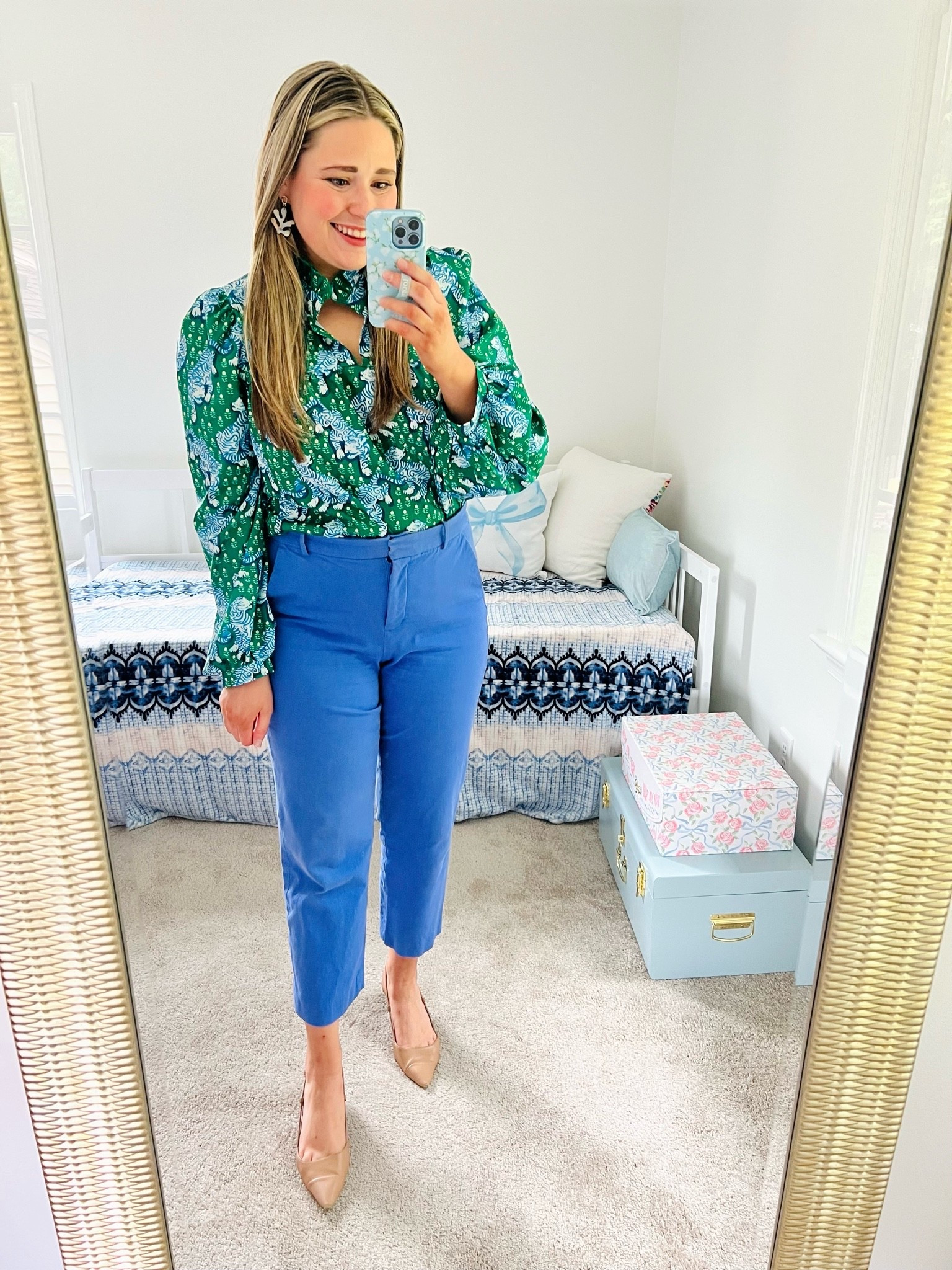 Spring Work Outfit || Blue and Green Outfit || Printfresh dupe || Workwear

#LTKootd #LTKWorkwear