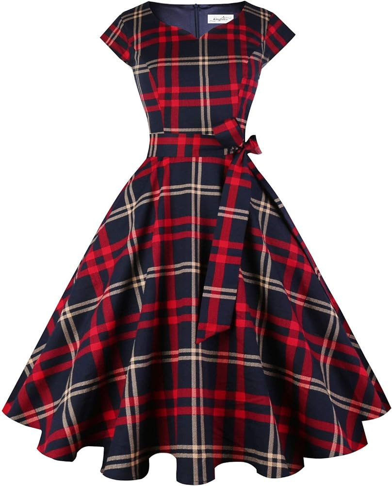 Kingfancy Women Vintage 1950s Dress Retro Cocktail Party Swing Dresses with Cap Sleeves | Amazon (US)