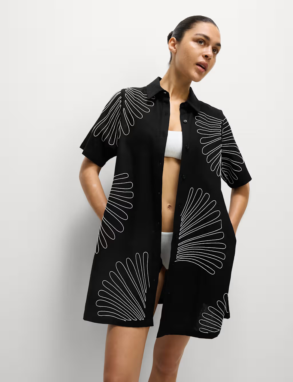 Linen Rich Embroidered Mini Shirt Dress | Marks & Spencer (UK)