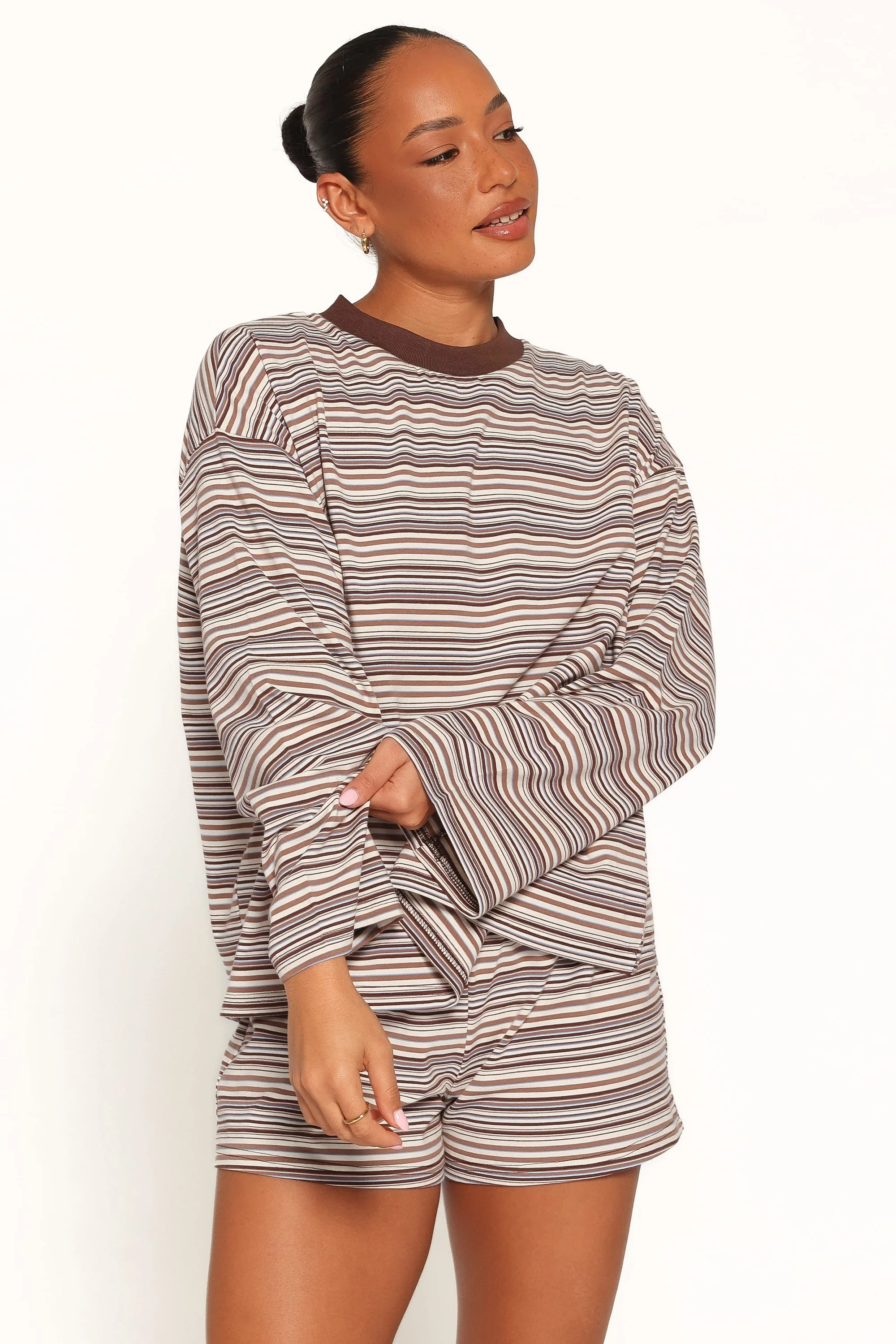 Silvia Knit Short Set - Chocolate Brown Stripe | Petal & Pup (US)