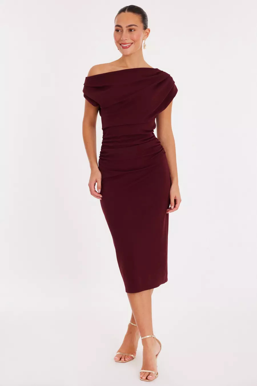 Dark Red Drop Shoulder Midi Dress | Quiz Clothing