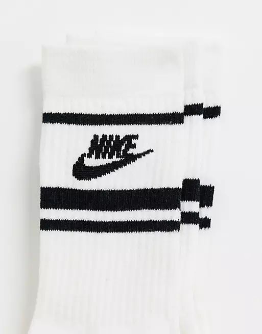Nike Essential stripe 3 pack socks in white with black logo | ASOS (Global)