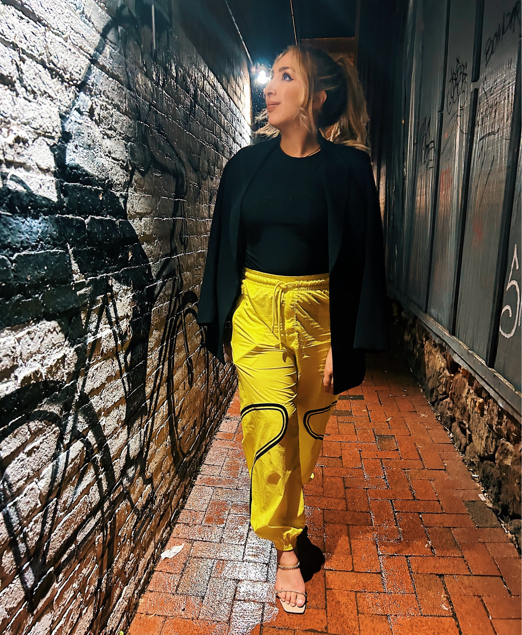 Rainy days night look! Want to stay comfy & chic? Style a pair of statement parachute pants or joggers with neutrals & heels. Pants are originally by Adidas x Stella McCartney.

#LTKMidsize #LTKStyleTip #LTKSeasonal