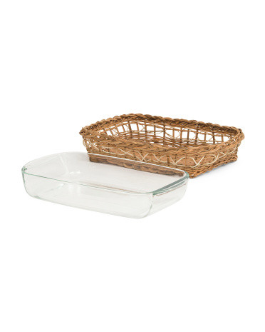 2Pc 16X10 Glass Rattan Oven To Table Baking Set | TJ Maxx