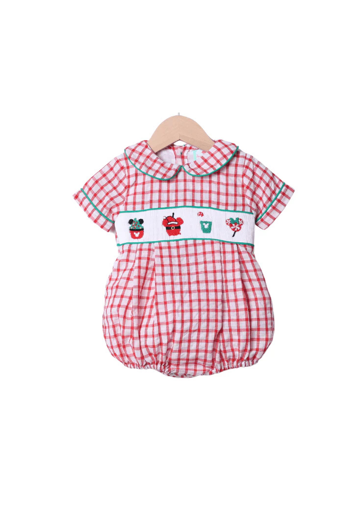 Smocked Holiday Park Snacks Red Windowpane Bubble | The Smocked Flamingo