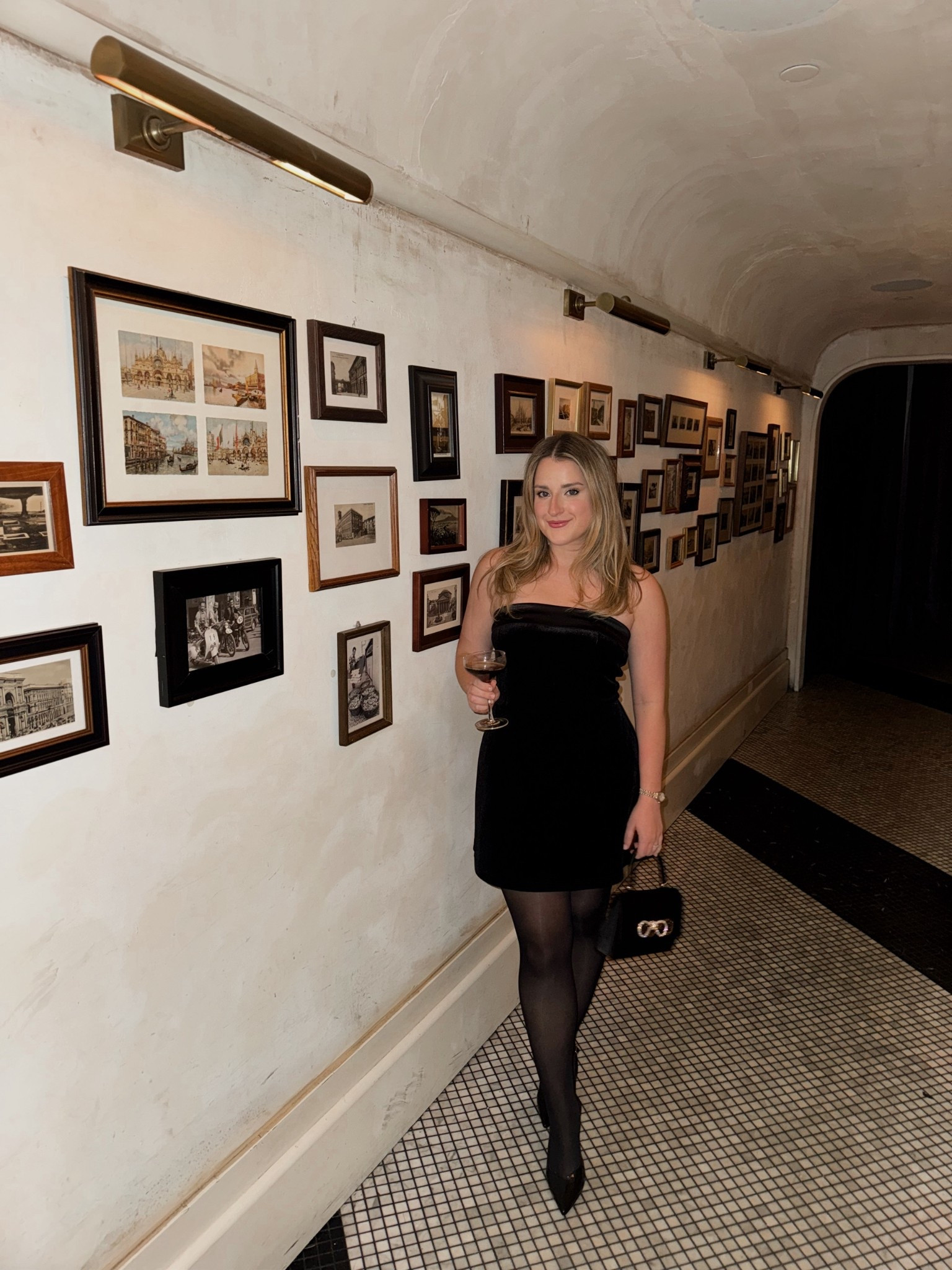 Holiday outfit - strapless velvet mini dress 