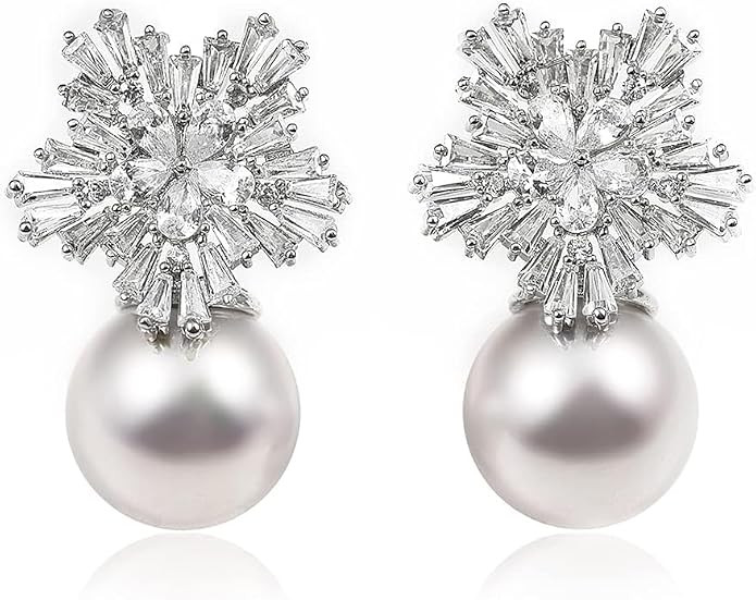 Silver Zirconia Earrings with White Pearl Style Stone - Soho Jewelry - Accessory for Women - Incl... | Amazon (US)