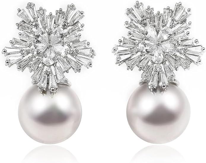 Silver Zirconia Earrings with White Pearl Style Stone - Soho Jewelry - Accessory for Women - Incl... | Amazon (US)