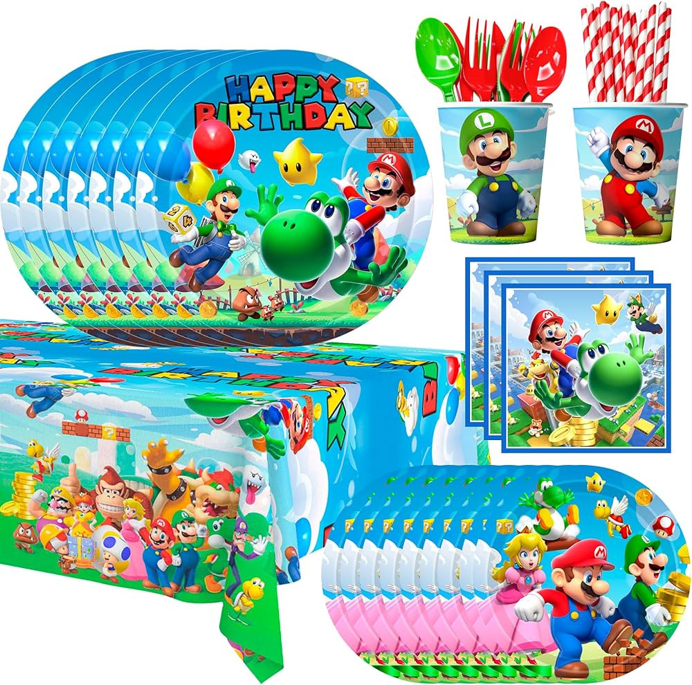 Super Mario Birthday Party Supplies,161pcs Mario Party Decorations Tableware Set- Mario Plates an... | Amazon (US)