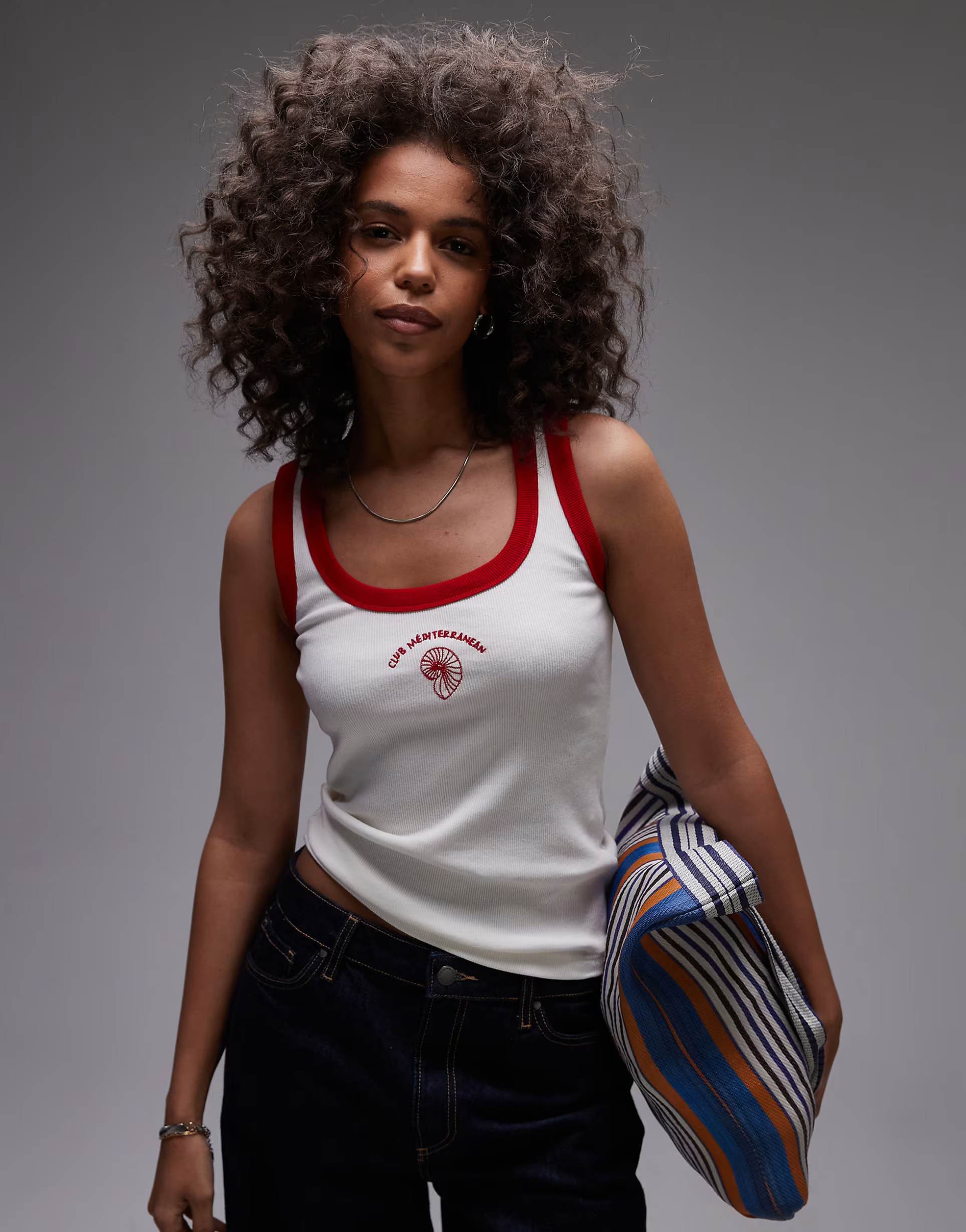 Topshop embroidered shell rib vest with red contrast in white | ASOS | ASOS (Global)