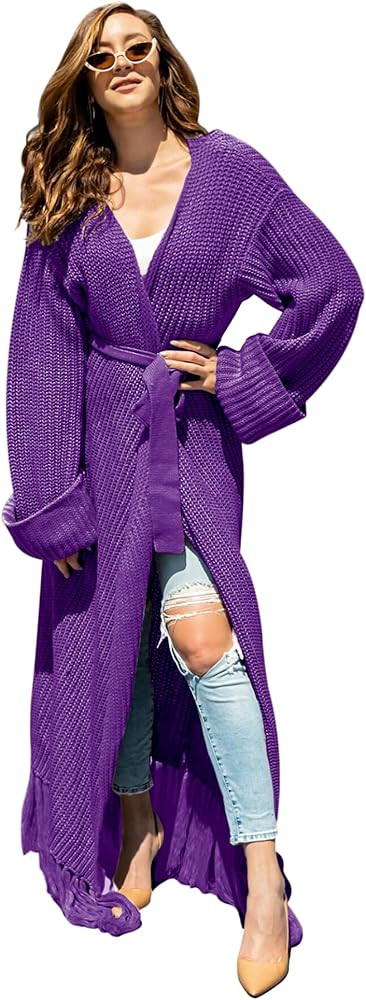 BlaQ Vault Women's Floor Length Open Front Knit Cardigan Dress - Long Sleeve Maxi Dress - Cardiga... | Amazon (US)