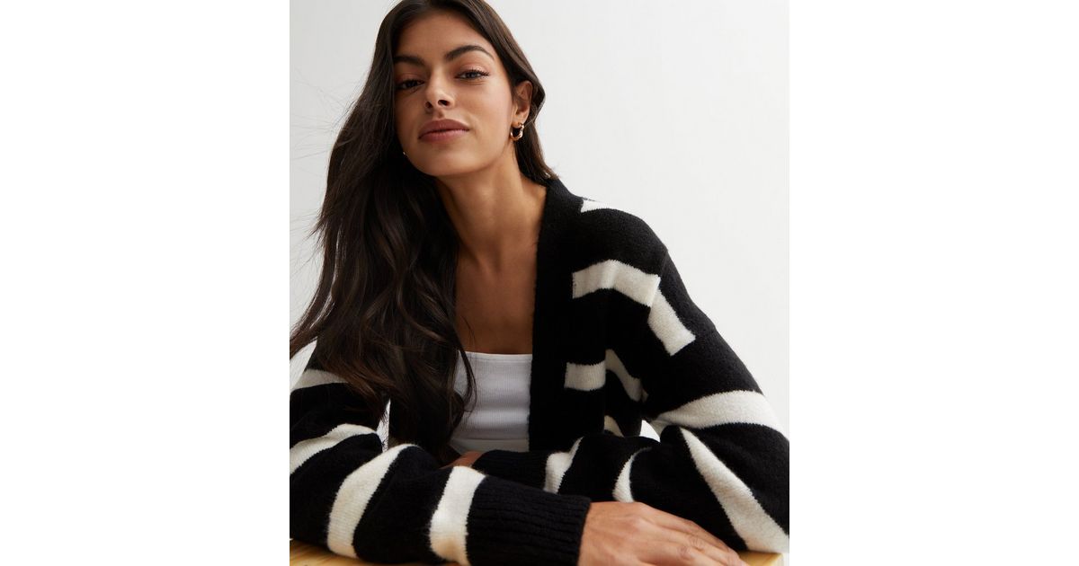 Black Stripe Knit Long Sleeve Cardigan
						
						Add to Saved Items
						Remove from Saved It... | New Look (UK)