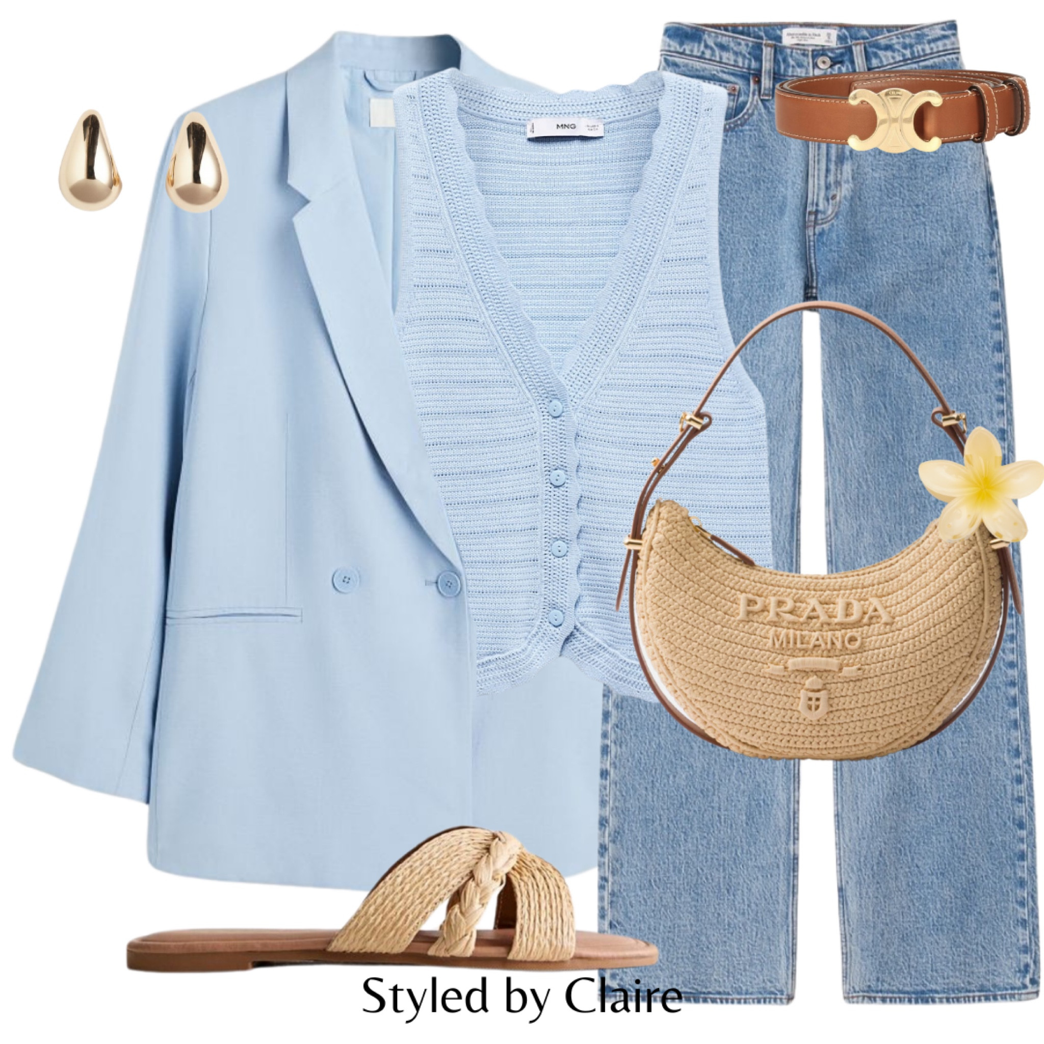 Need this crochet waistcoat🙋🏽‍♀️
Tags: oversized baby blue blazer, Abercrombie jeans wide leg, Prada raffia bag, woven sandals flat, flower hair claw, gold accessories. Fashion spring primavera inspo outfit ideas city break brunch casual everyday style sandalias H&M mango new look

#LTKstyletip #LTKshoecrush #LTKitbag