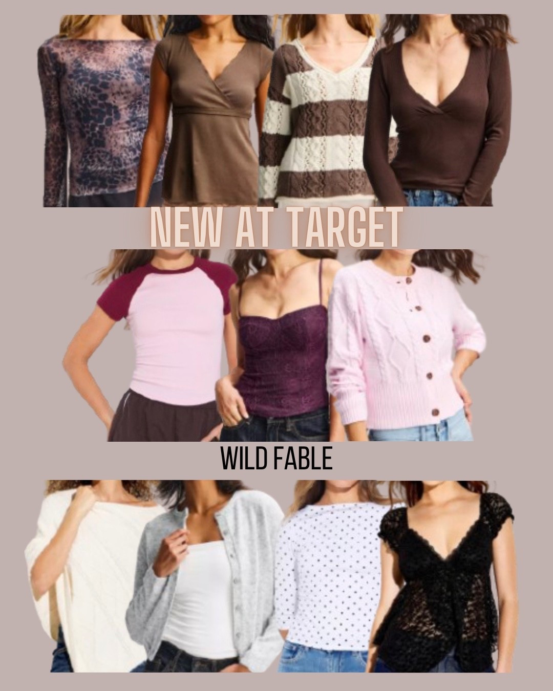 Target style
Lace top
Mesh top
Sweater
Cardigan
