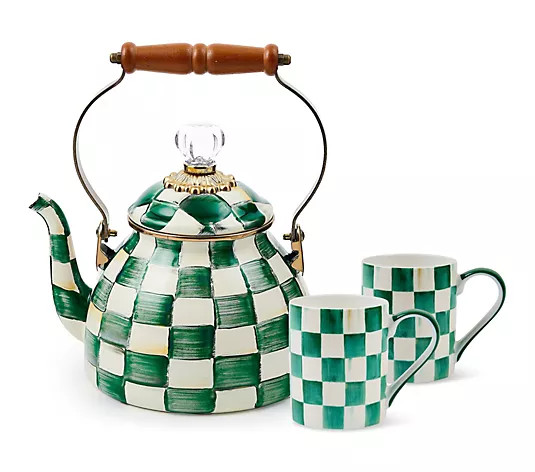 Make Your Selection: "As Is" MacKenzie- Childs 2 Qt Enamel Tea Kettle & 2 Mugs | QVC