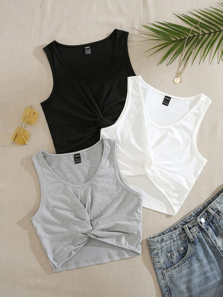 3PCS Twist Front Tank Top | SHEIN
