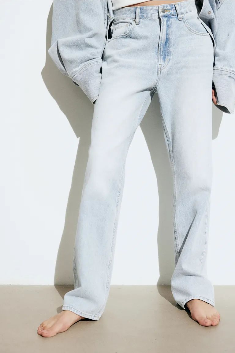 Straight High Jeans - High waist - Long - Light denim blue - Ladies | H&M GB | H&M (UK, MY, IN, SG, PH, TW, HK)