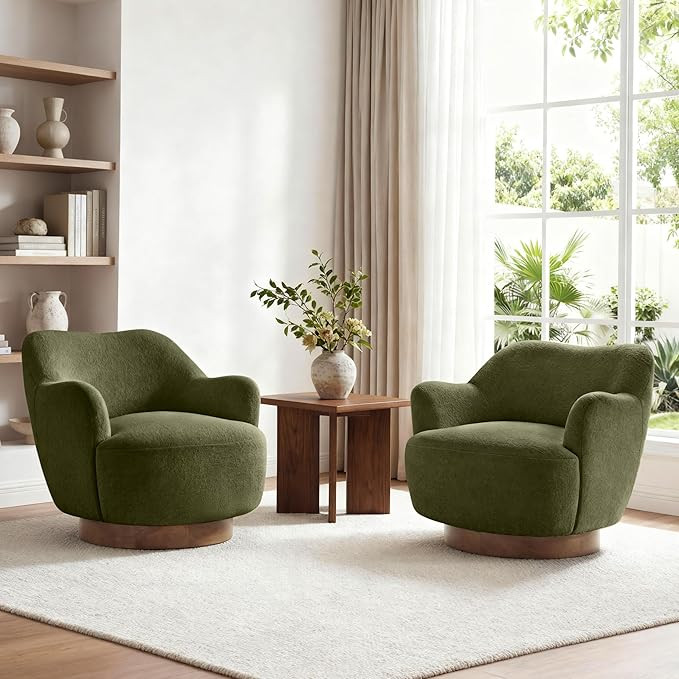 Swivel Accent Chair Set of 2,Upholstered Barrel Chair with Curves Camel Back Design,Modern Arm Ch... | Amazon (US)