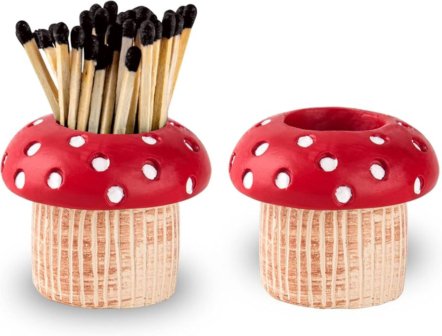 Mushroom Match Holder With Striker 2 Décor Match Striker Jar Cute Match Jar With Striker Decorat... | Amazon (US)