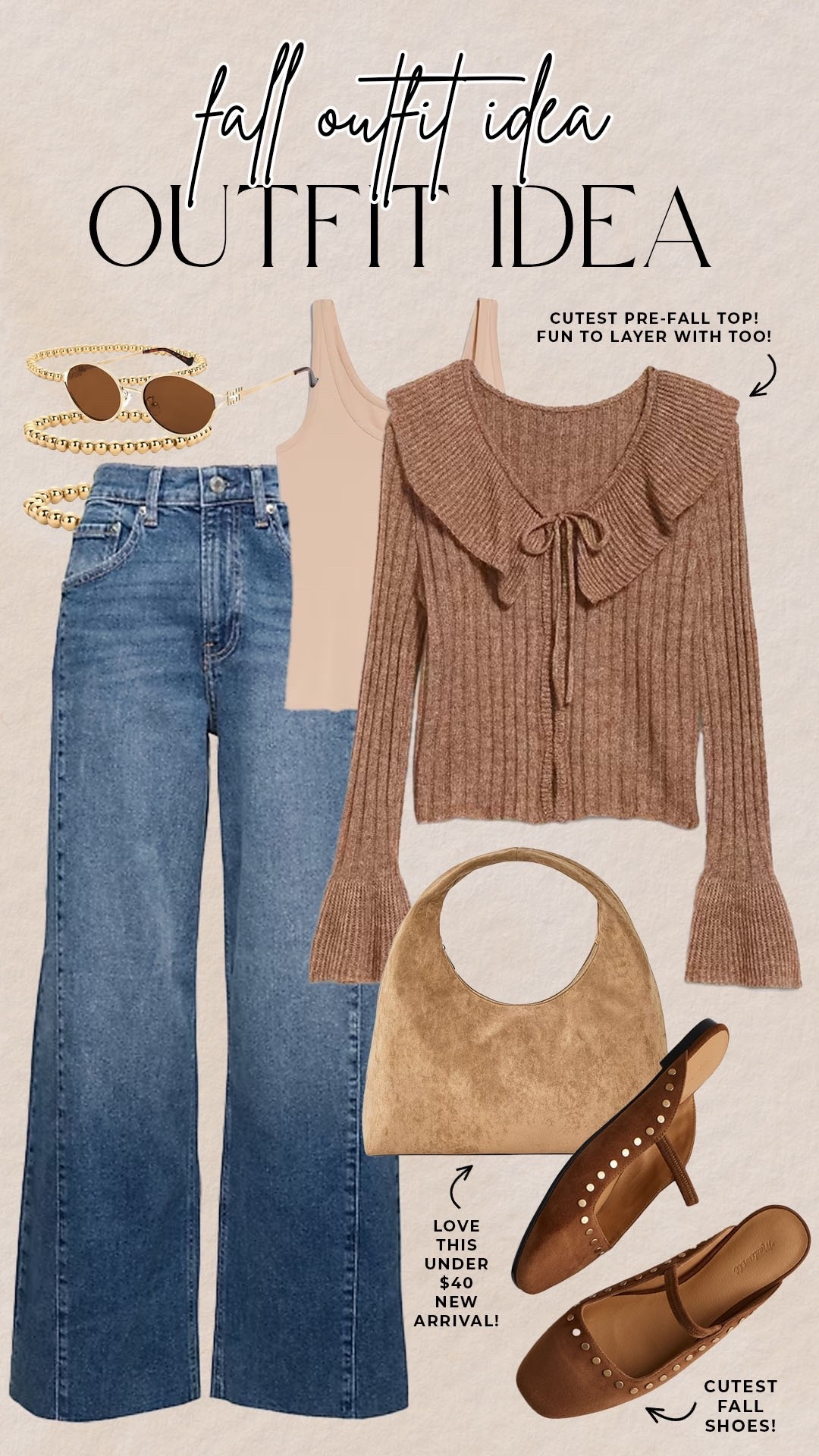 Chic early fall outfit idea! 

#fallfashion

Neutral fall style. Old navy new arrivals. Trendy fall fashion. Wide leg jeans. Target suede handbag. Trendy ruffle sweater  

#LTKFindsUnder100 #LTKSeasonal #LTKStyleTip