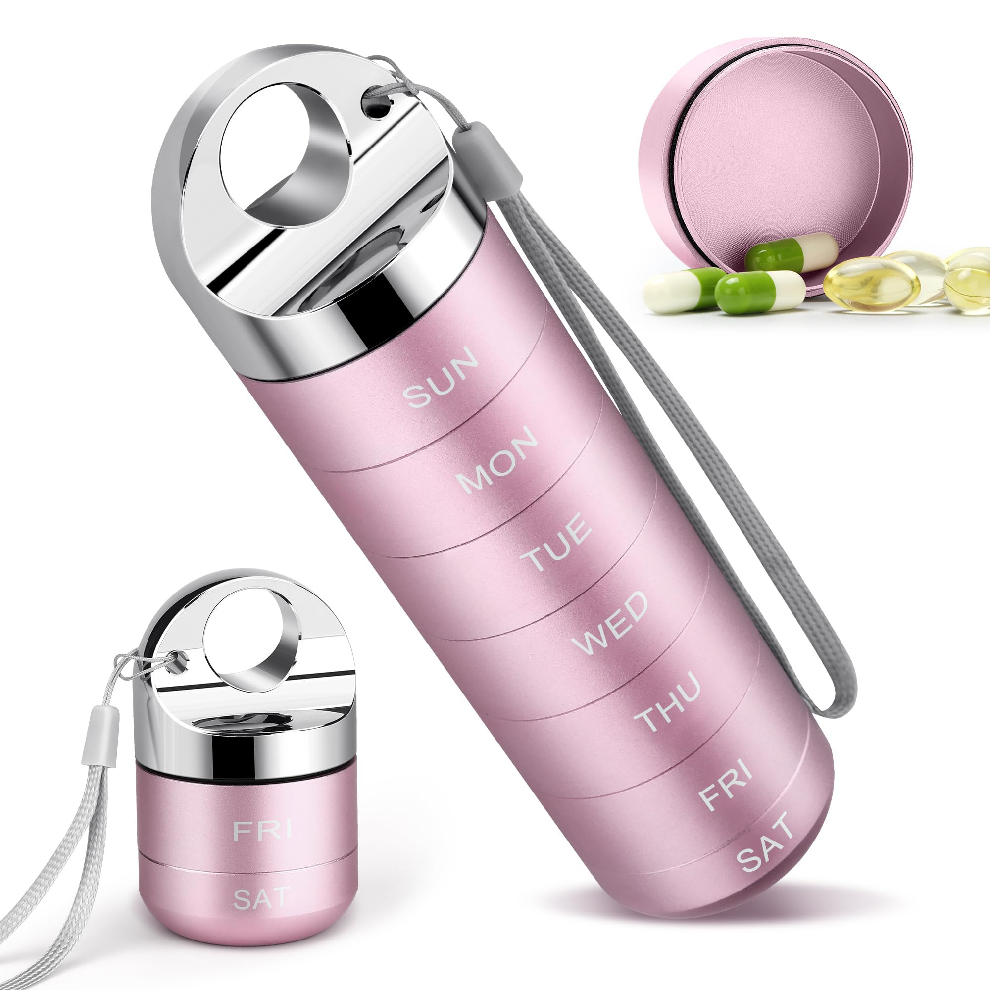 Metal Travel Pill Organizer, Portable Weekly Pill Box, Waterproof Large Aluminum Alloy 7 Day Vita... | Amazon (US)