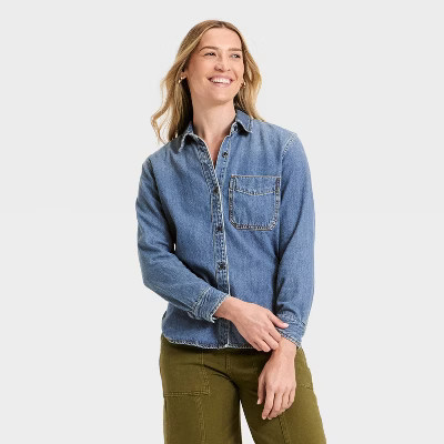 Women's Relaxed Denim Shirt - Universal Thread™ Medium Wash XS | Target