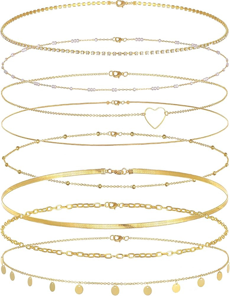 Tornito 8Pcs Waist Belly Chain CZ Heart Pearl Snake Bead Sequin Paperclip Belly Chain Summer Beach Sexy Body Chains Jewelry Accessories for Women Adjustable | Amazon (US)