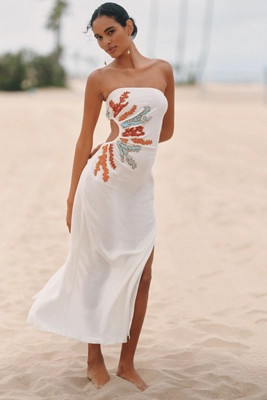 Celandine Strapless Cutout Linen Blend Dress | Anthropologie (US)