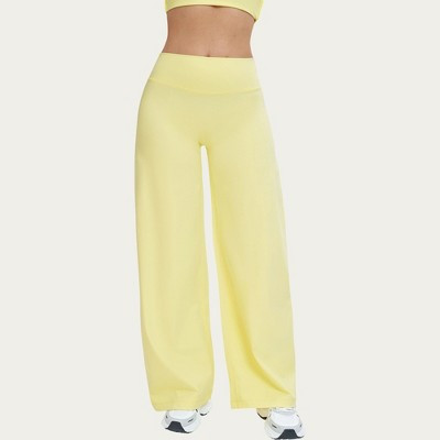 Anna-Kaci Active Women's High Waist Wide Leg Yoga Pants Stretch Lounge Workout Training Relaxed Athletic Pants - X Large, Yellow | Target