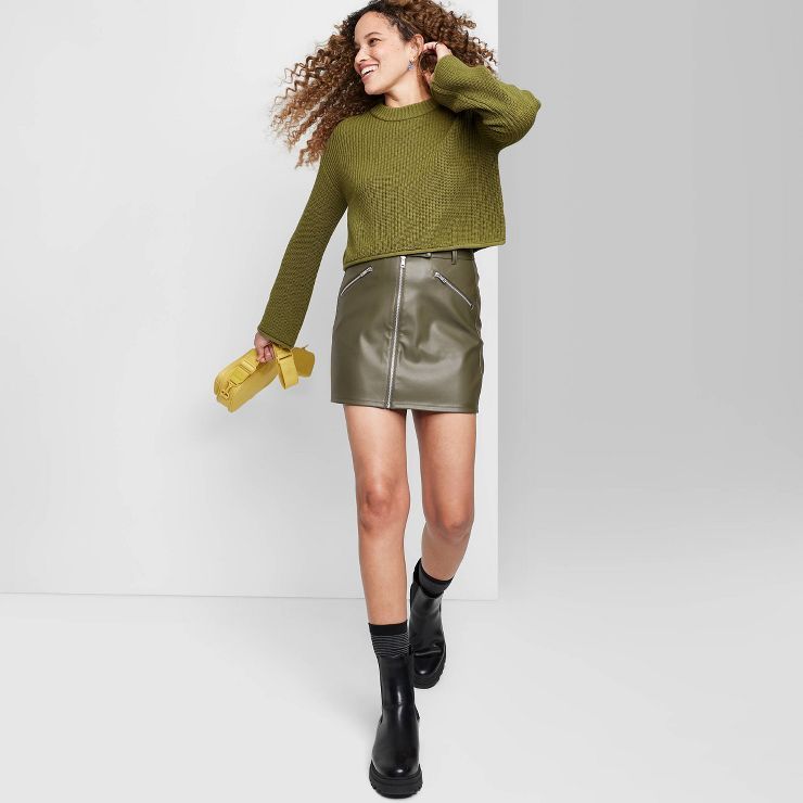 Women&#39;s Faux Leather Moto Mini Skirt - Wild Fable&#8482; Olive Green 6 | Target
