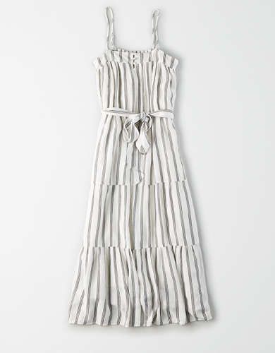 AE Tie Waist Tiered Midi Dress | American Eagle Outfitters (US & CA)