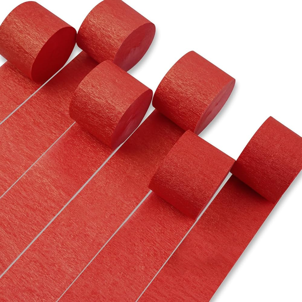 PartyWoo Red Crepe Paper Streamers 6 Rolls 492 ft Pack of Pearl Red Crepe Paper for Graduation Ch... | Amazon (US)