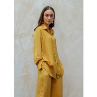 Thi Yellow Silk Collar Shirt/Minimalist Long Sleeves Blouse | Etsy (US)