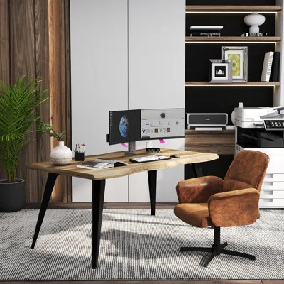2-Piece Industrial Swivel Office Chair and Rectangular Wood Desk Set for Home Office or Executive Workspace | Wayfair North America