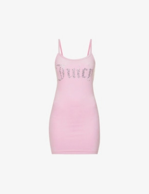 Scoop-neck brand-embellished velour mini dress | Selfridges