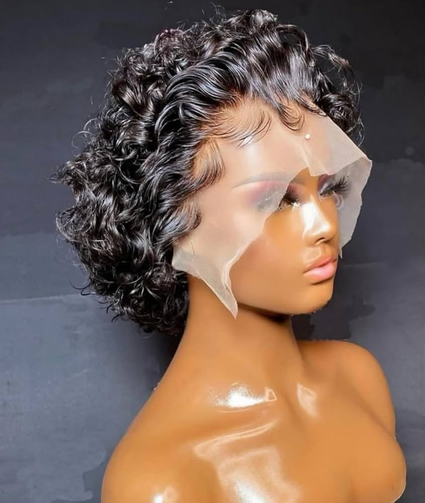 Short Curly Pixie Cut Lace Front Wigs 6 inch, 13X1 Human Hair HD Lace Front Wigs Plucked for Blac... | Amazon (US)