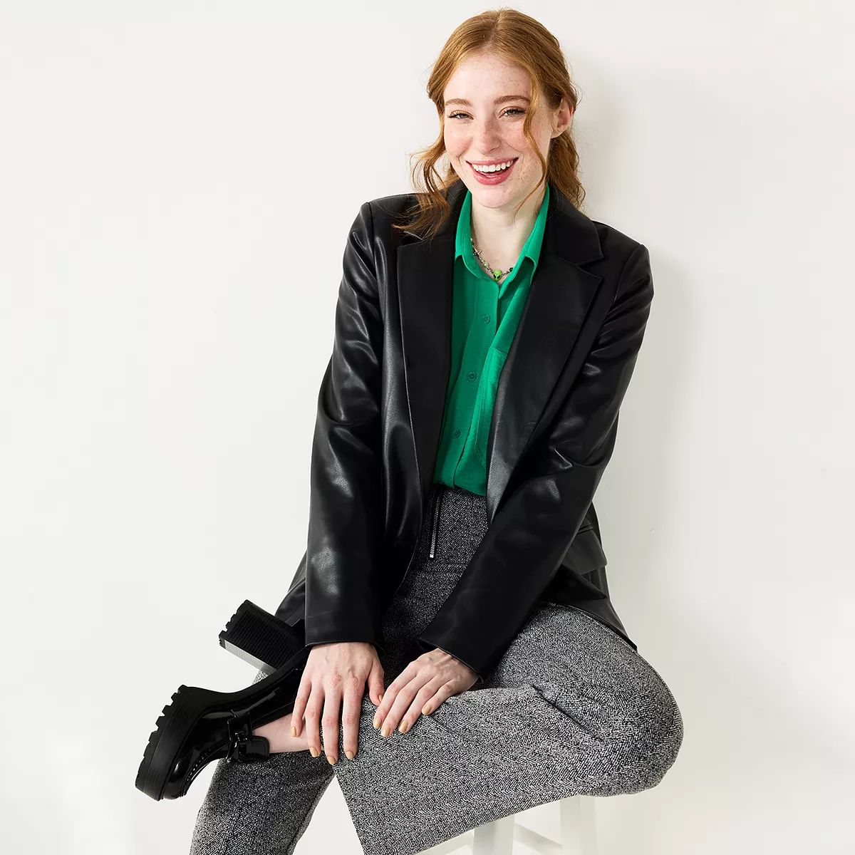 Juniors' SO® Oversized Faux Leather Blazer | Kohl's