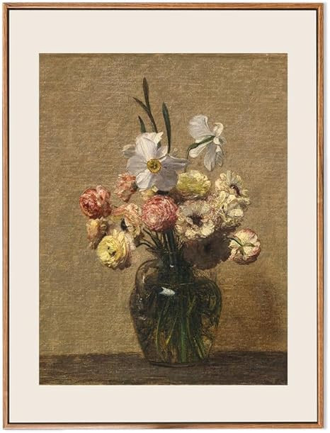 LARAGE Vintage Flower Oil Painting Framed Canvas Wall Art,Renoncules et Narcisses Wall Decor,Vint... | Amazon (US)
