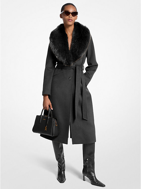 Faux Fur Trim Wool Blend Coat | Michael Kors US