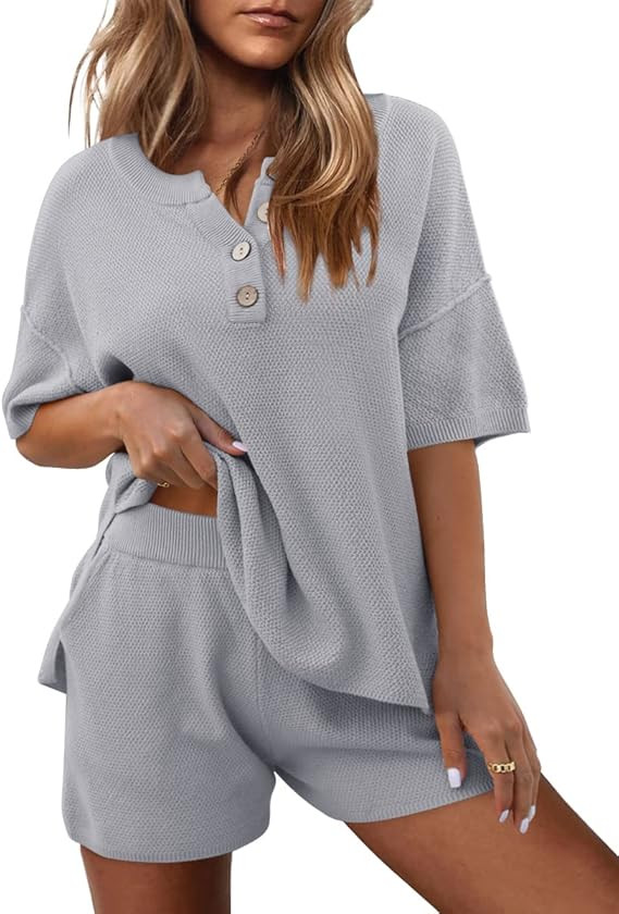 LILLUSORY Knit Lounge Set 2023 Two Piece Outfits Short Sleeve Knit Pullover Loungewear Pajamas Se... | Amazon (US)