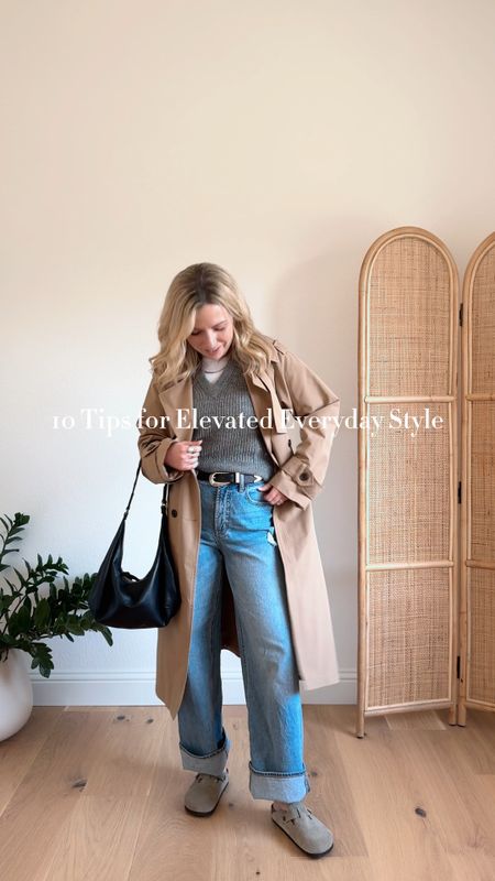 Back with more styling tips on this rainy friday. #7️⃣ elevating your everyday style comes from layering with intention. 🧥

I’ve found that layering is so key when it comes to taking your outfit to another level (and I don’t just mean with a jacket, because sometimes it’s too warm to wear one). In today’s outfit I am highlighting the middle layer - a great way to add interest to your outfits when you are wearing a coat or jacket that you take off indoors.💁🏼‍♀️

Adding a middle layer to a very simple outfit (ex. denim + a tee) helps keep interest in an outfit even when you lose the coat. And I love that!😊 Here are a few examples of middle layers that layer well under coats: 

-cardigans 
-sweaters
-vests
-blazers
-button downs
-coat liners

I’m talking lots of different ways to layer on the blog today, if you feel like hopping over there. Layering in the warmer and cooler months too!

Last note - included several Khaite dupe belts linked below. I have one of them and LOVE it. Took it in a size small. Wearing a M in the vest, XS in the trench, M in the ribbed tee.

#LTKVideo #LTKSeasonal #LTKstyletip