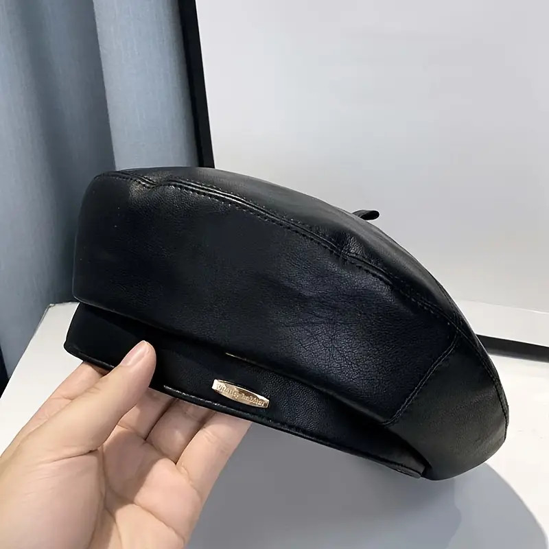 Vintage Faux Leather Beret Hats for Women - Classic PU Berets with Iron Label Patch - Solid Color... | Temu Affiliate Program