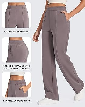 Amazon.com: G4Free High Waisted Casual Pants Trouser Style Yoga Pants for Women Modal Soft Wide L... | Amazon (US)