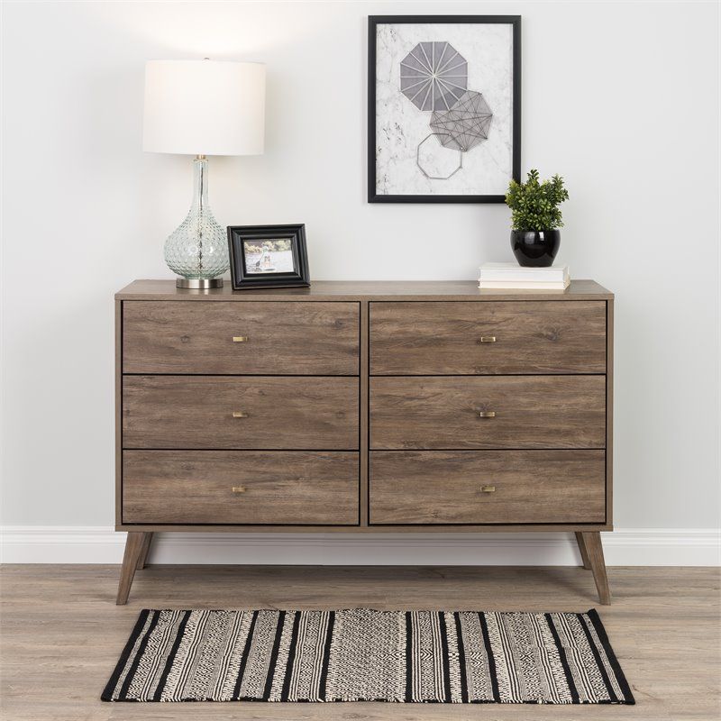 Prepac Milo Mid Century Modern 6 - Drawer Dresser, Drifted Gray - Walmart.com | Walmart (US)