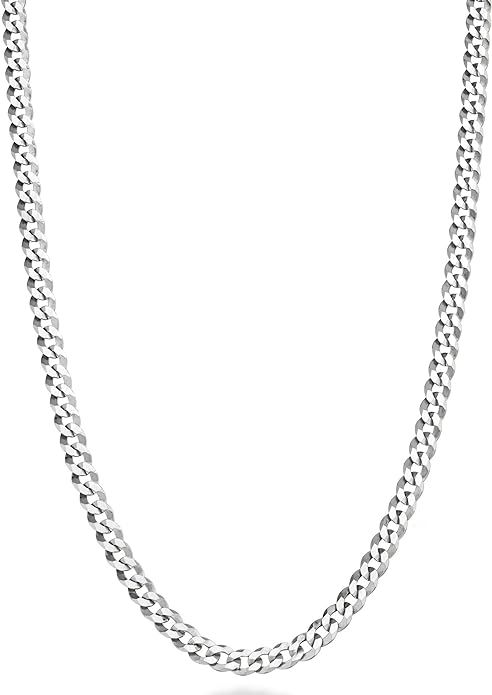 Miabella Italian Solid 925 Sterling Silver 3.5mm Diamond Cut Cuban Link Curb Chain Necklace for W... | Amazon (US)